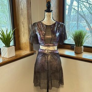 Purple & Silver Metallic Velour/ Sheer 2 Piece Dance Costume Custom Made Size M
